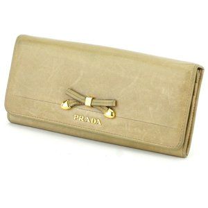 AUTH PRADA purse ribbon beige leather